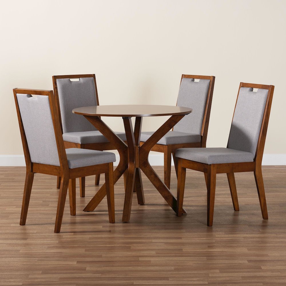 Eira Modern Grey and Walnut Brown Wood 5-Piece Dining Set. Picture 9