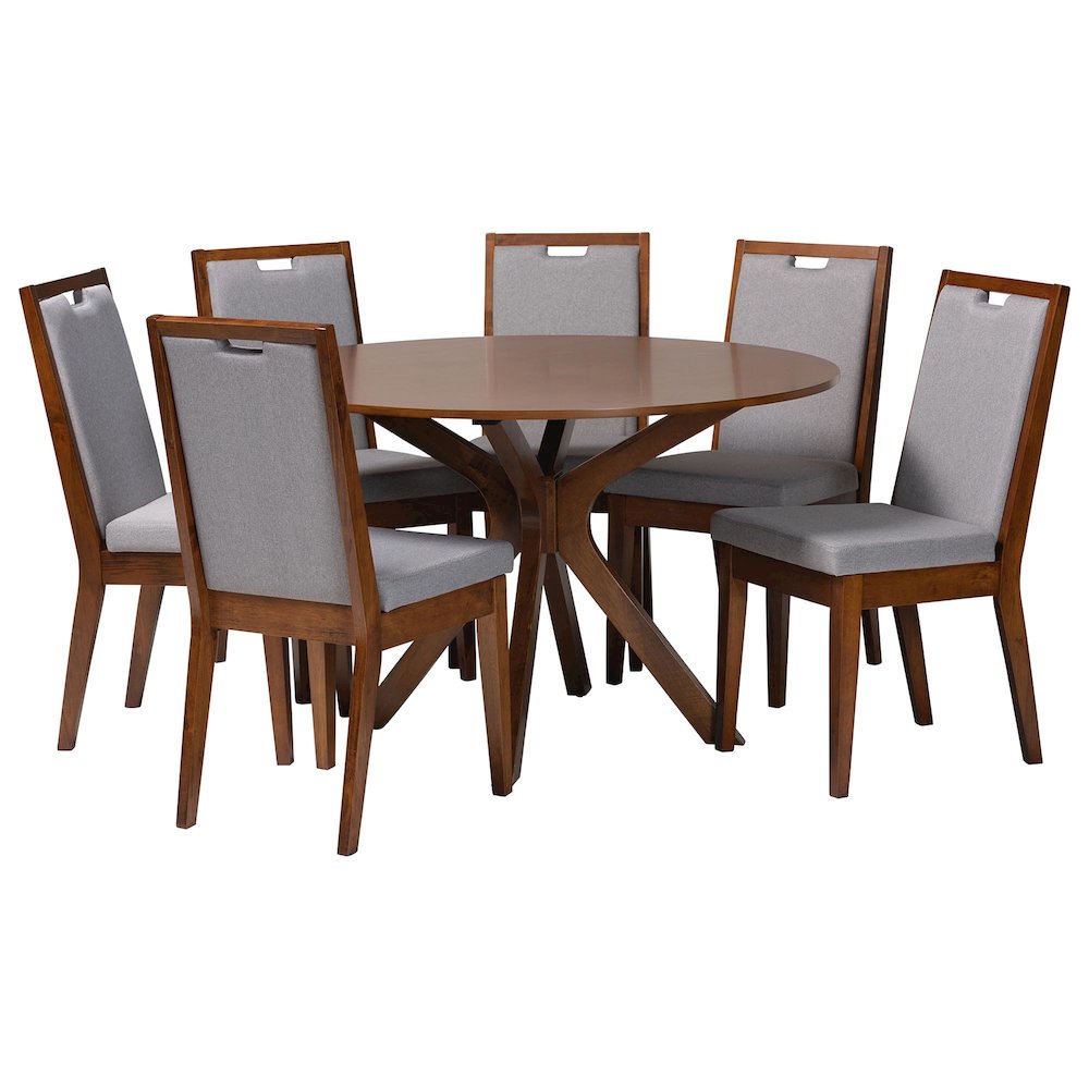 Eira Modern Grey and Walnut Brown Wood 7-Piece Dining Set. Picture 1