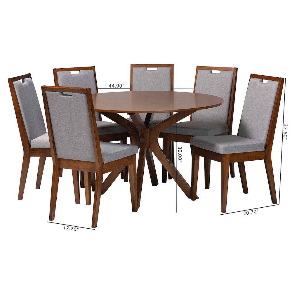 Eira Modern Grey and Walnut Brown Wood 7-Piece Dining Set. Picture 10