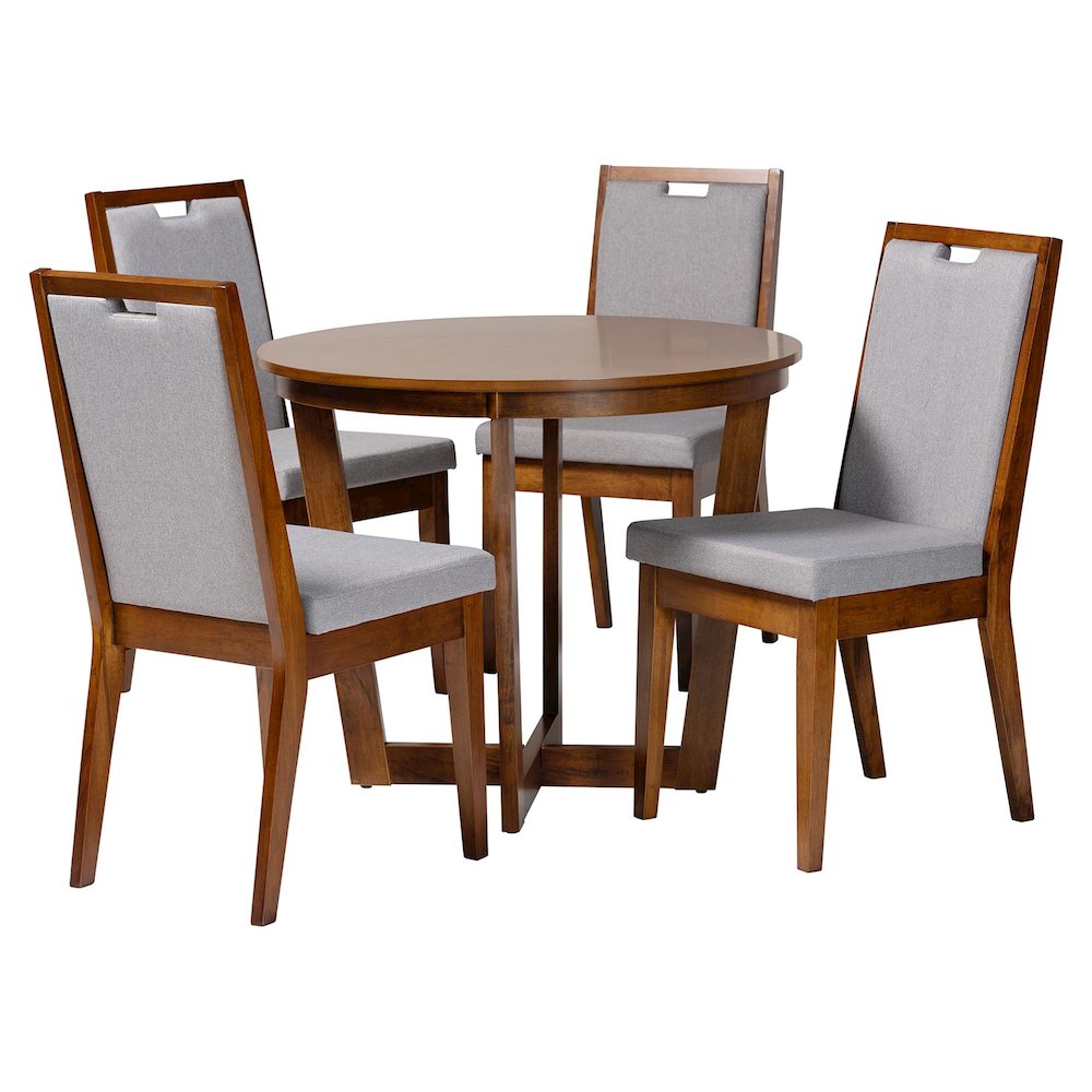 Ana Modern Grey and Walnut Brown Wood 5-Piece Dining Set. Picture 1