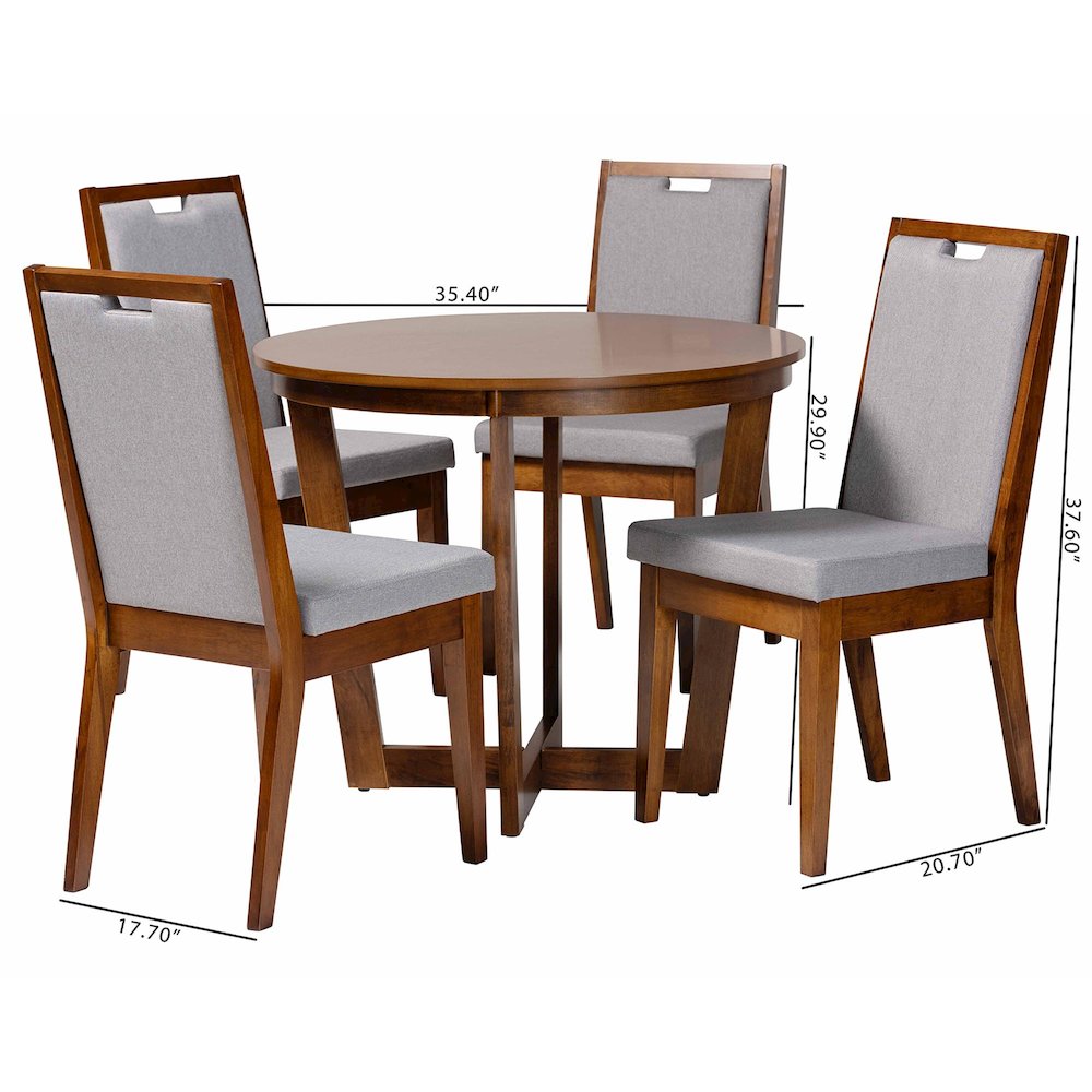 Ana Modern Grey and Walnut Brown Wood 5-Piece Dining Set. Picture 10