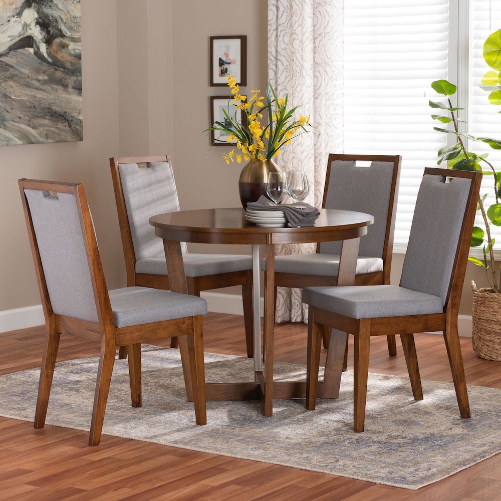Ana Modern Grey and Walnut Brown Wood 5-Piece Dining Set. Picture 8