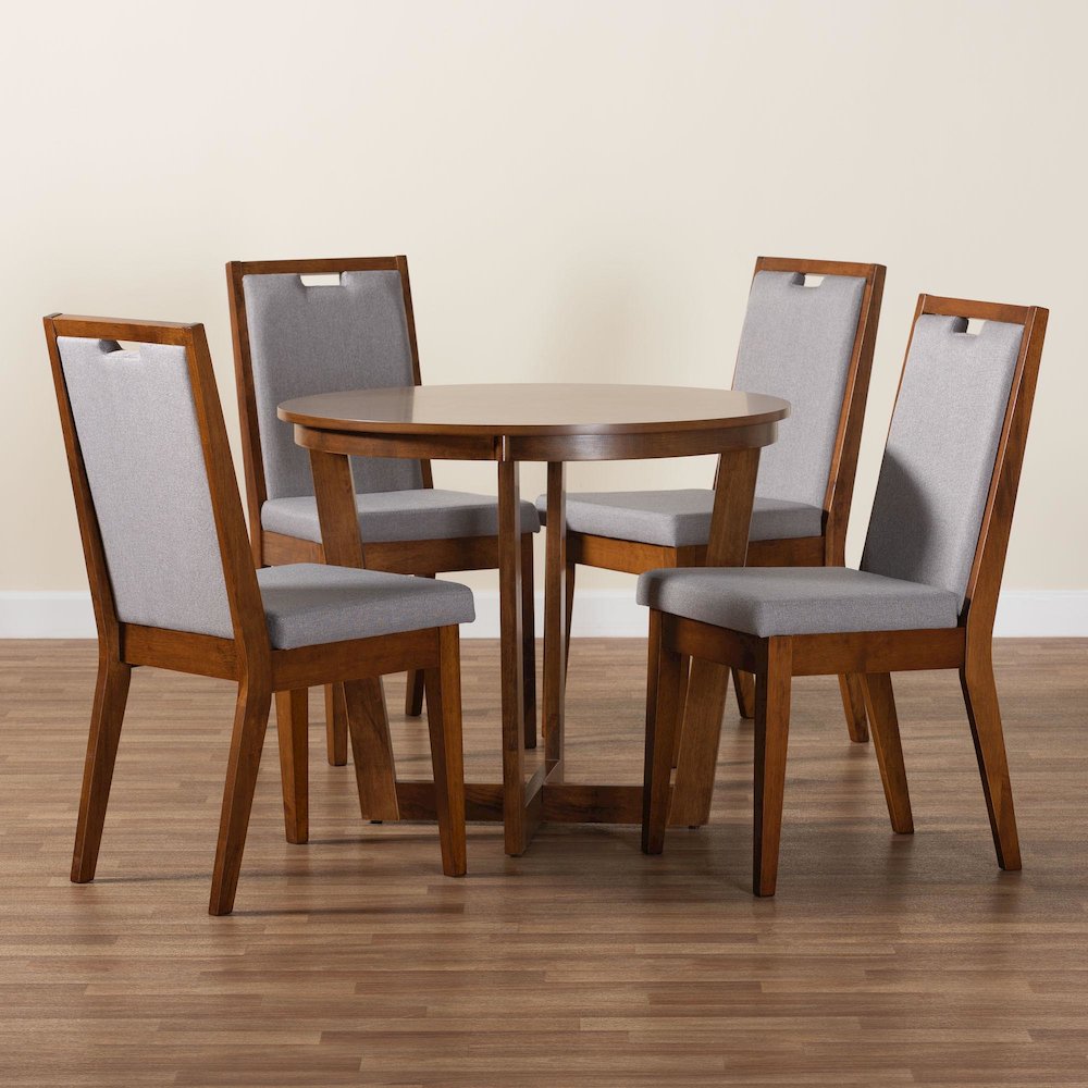 Ana Modern Grey and Walnut Brown Wood 5-Piece Dining Set. Picture 9