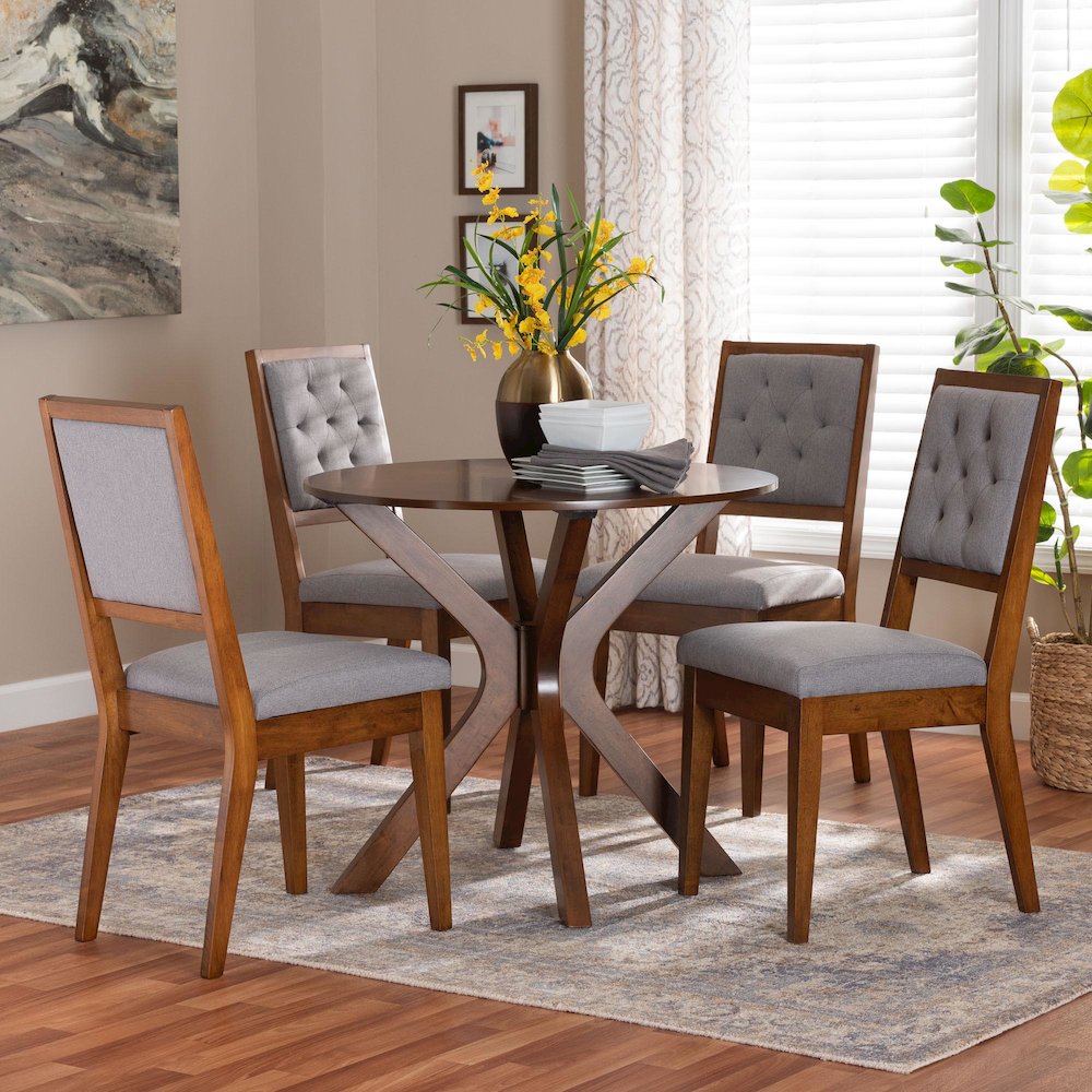 Mana Modern Grey and Walnut Brown Wood 5-Piece Dining Set. Picture 8
