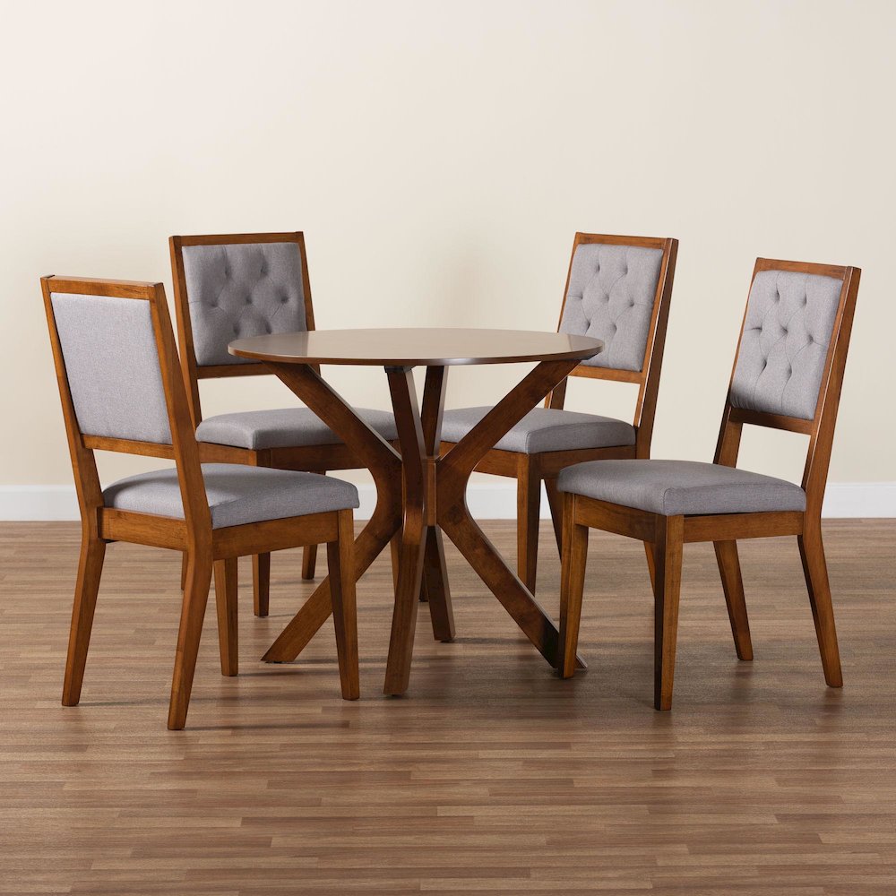 Mana Modern Grey and Walnut Brown Wood 5-Piece Dining Set. Picture 9