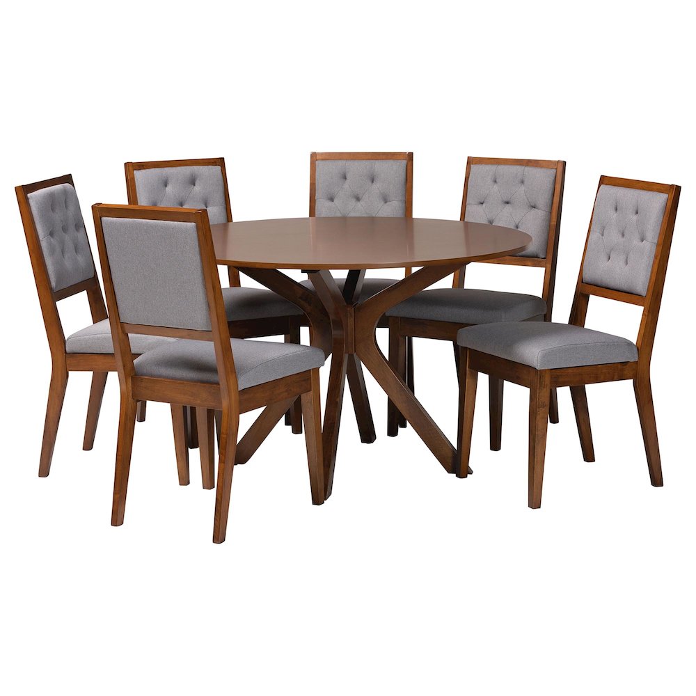 Mana Modern Grey and Walnut Brown Wood 7-Piece Dining Set. Picture 1