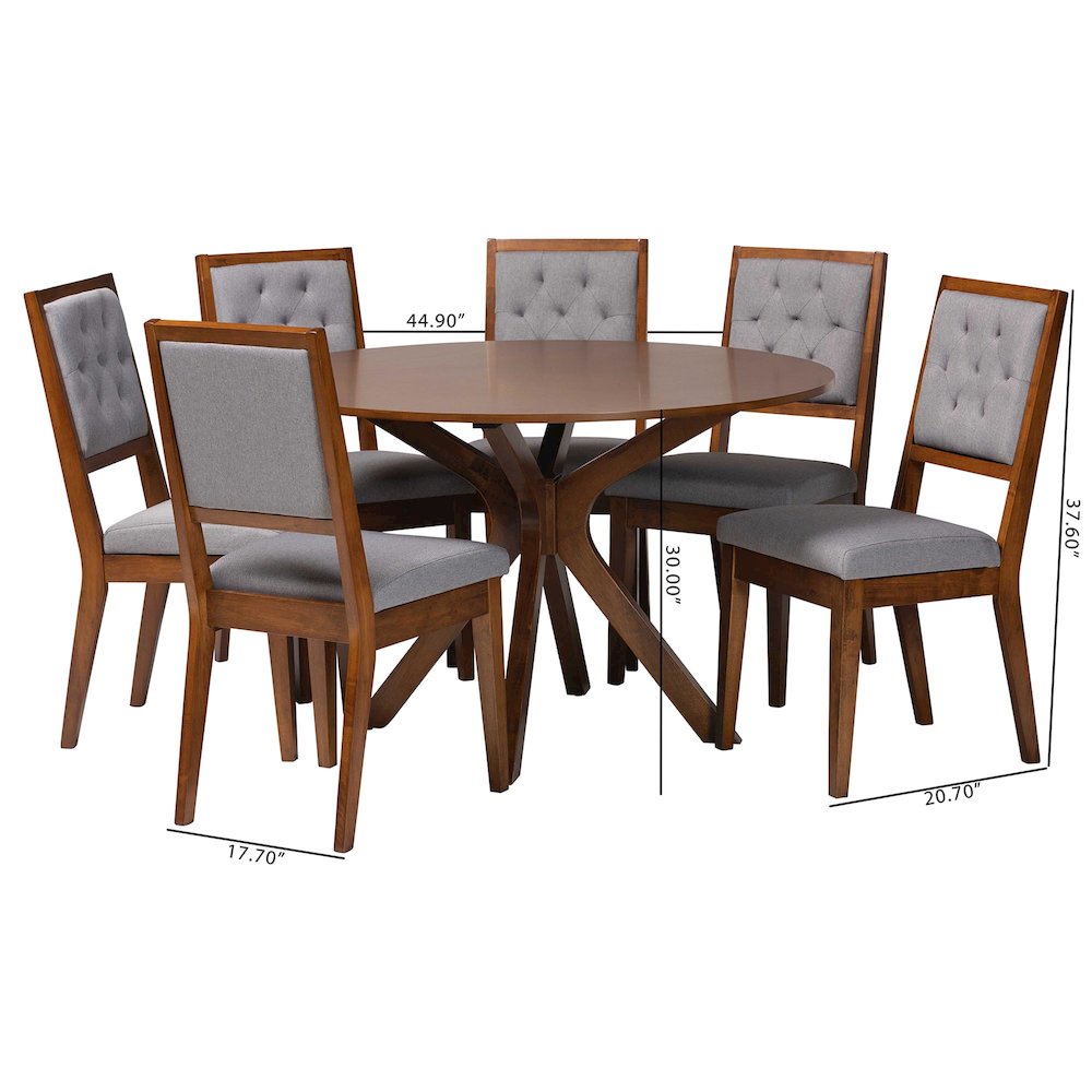 Mana Modern Grey and Walnut Brown Wood 7-Piece Dining Set. Picture 10