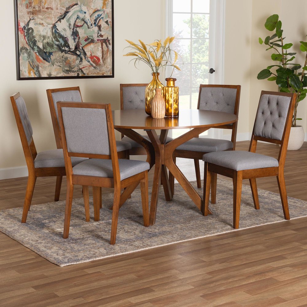 Mana Modern Grey and Walnut Brown Wood 7-Piece Dining Set. Picture 8