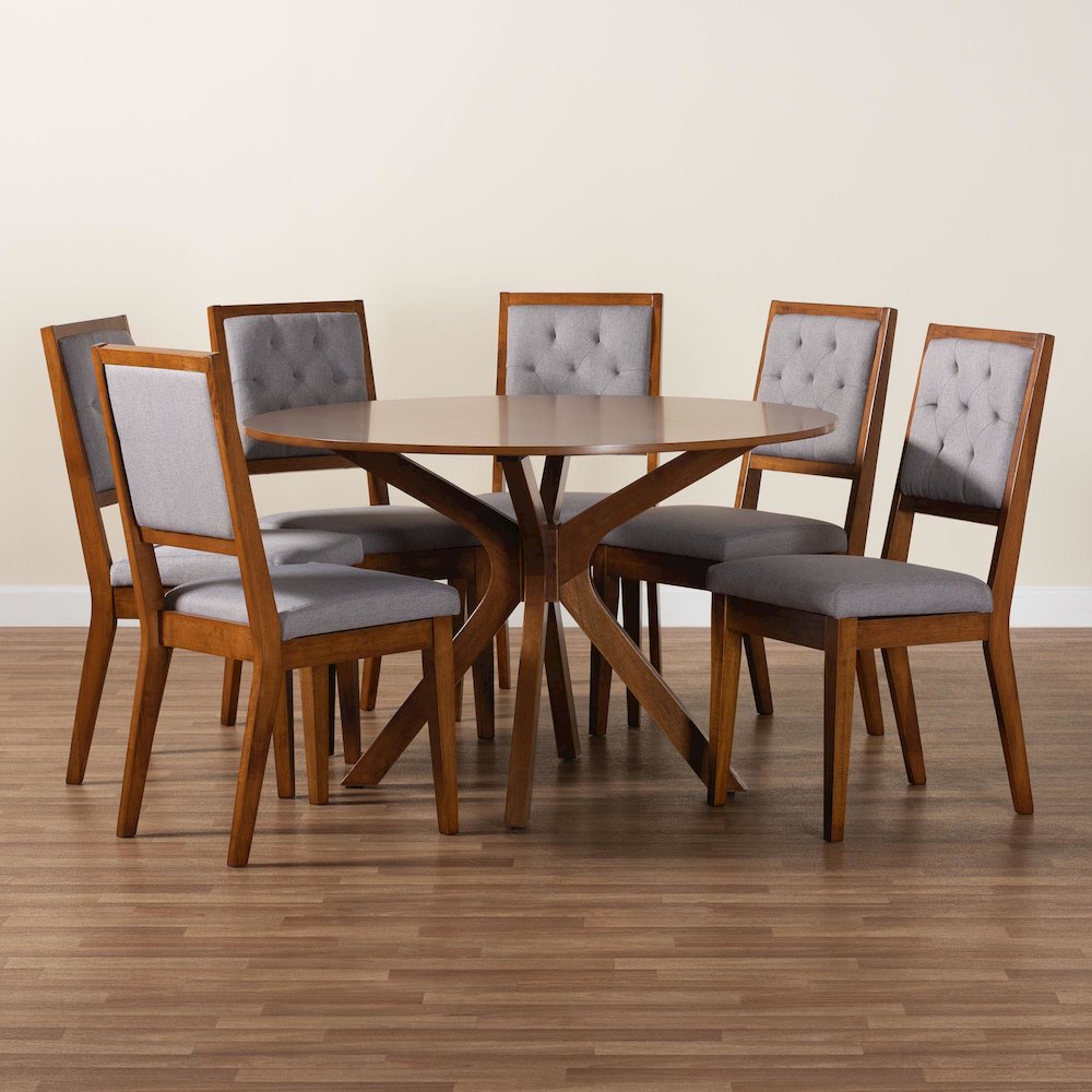 Mana Modern Grey and Walnut Brown Wood 7-Piece Dining Set. Picture 9