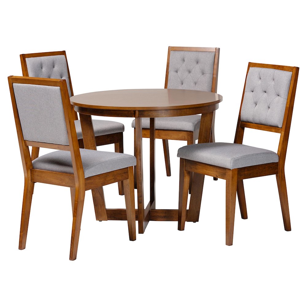 Kala Modern Grey and Walnut Brown Wood 5-Piece Dining Set. Picture 1