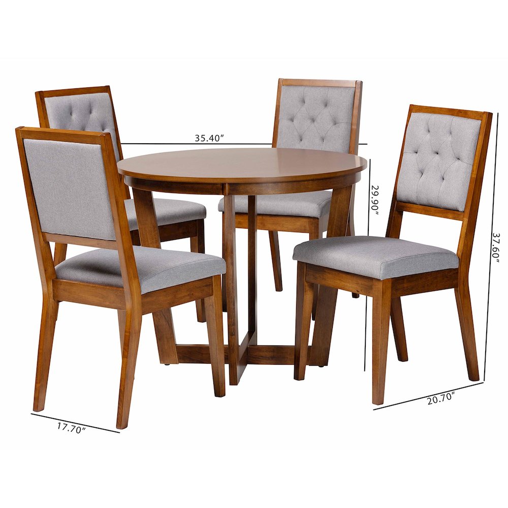 Kala Modern Grey and Walnut Brown Wood 5-Piece Dining Set. Picture 10