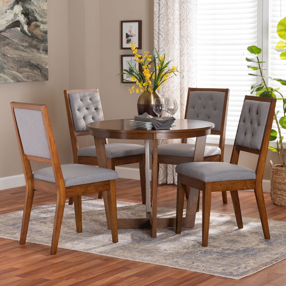 Kala Modern Grey and Walnut Brown Wood 5-Piece Dining Set. Picture 8