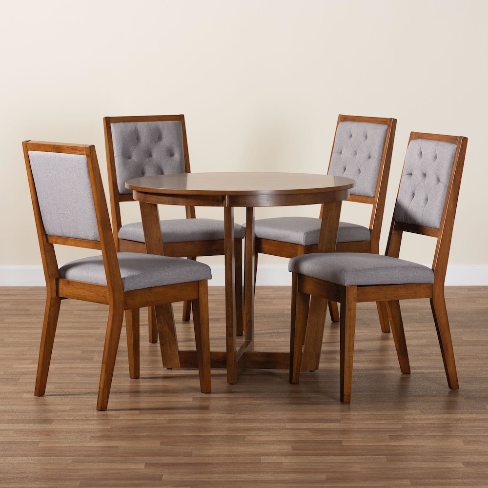 Kala Modern Grey and Walnut Brown Wood 5-Piece Dining Set. Picture 9