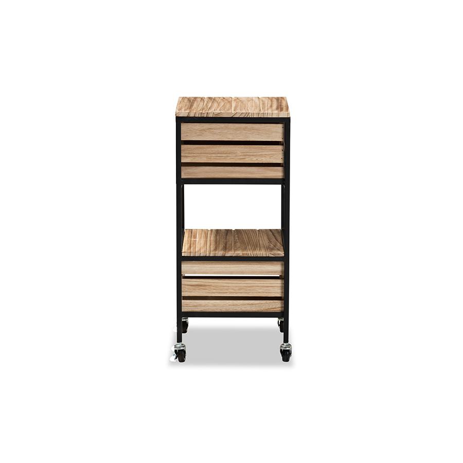 Industrial Oak Brown Finished Wood and Black Metal 2-Drawer End Table. Picture 4