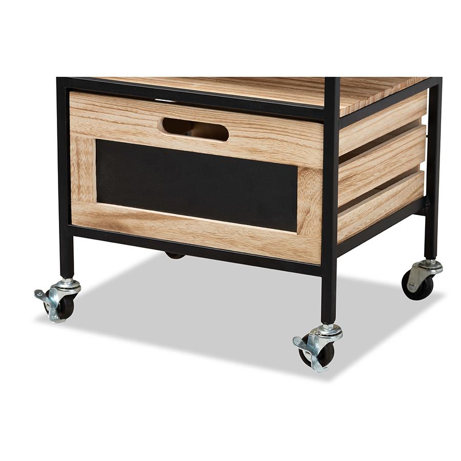 Industrial Oak Brown Finished Wood and Black Metal 2-Drawer End Table. Picture 5