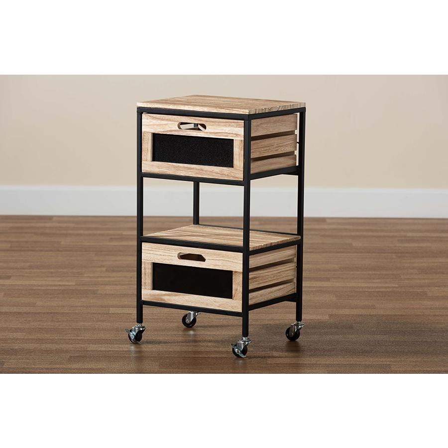 Industrial Oak Brown Finished Wood and Black Metal 2-Drawer End Table. Picture 8