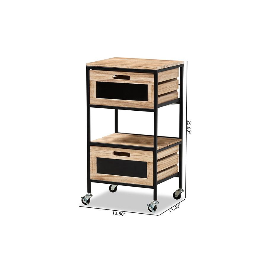 Industrial Oak Brown Finished Wood and Black Metal 2-Drawer End Table. Picture 9
