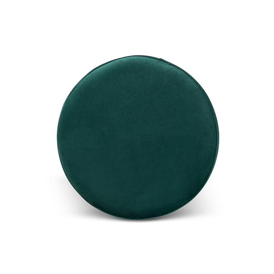 Glam and Luxe Green Velvet Fabric Upholstered and Gold Finished Metal Ottoman. Picture 3