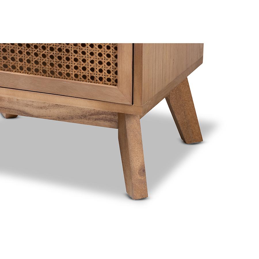 Walnut Brown Finished Wood 3-Drawer End Table with Rattan. Picture 6