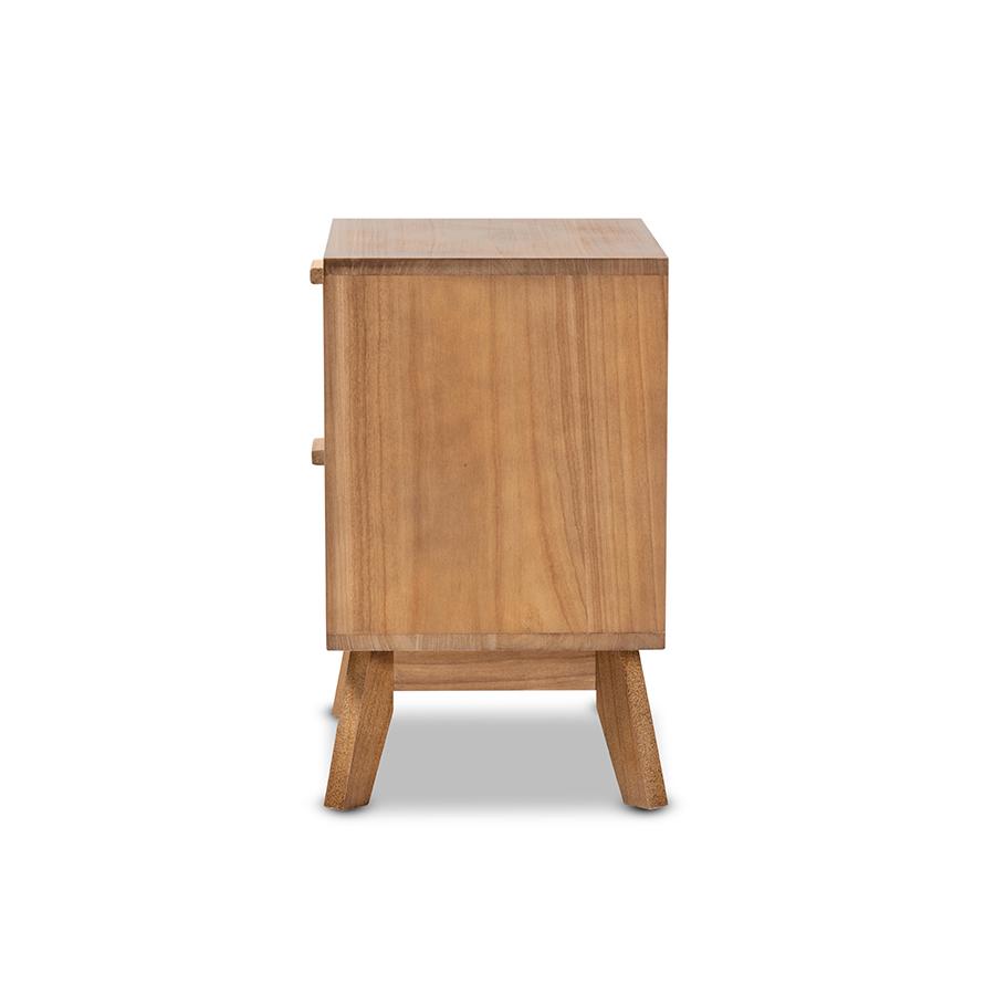 Walnut Brown Finished Wood 2-Drawer End Table with Rattan. Picture 4