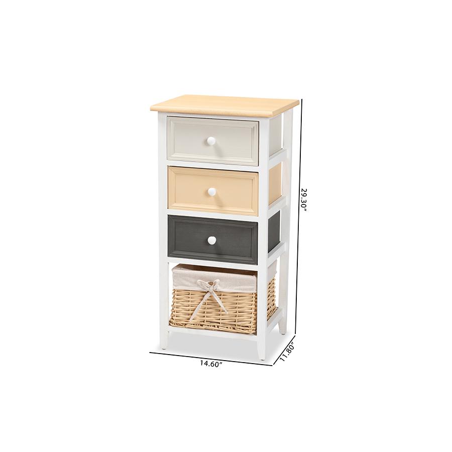 Transitional Multi-Colored Wood 3-Drawer Storage Unit with Basket. Picture 10