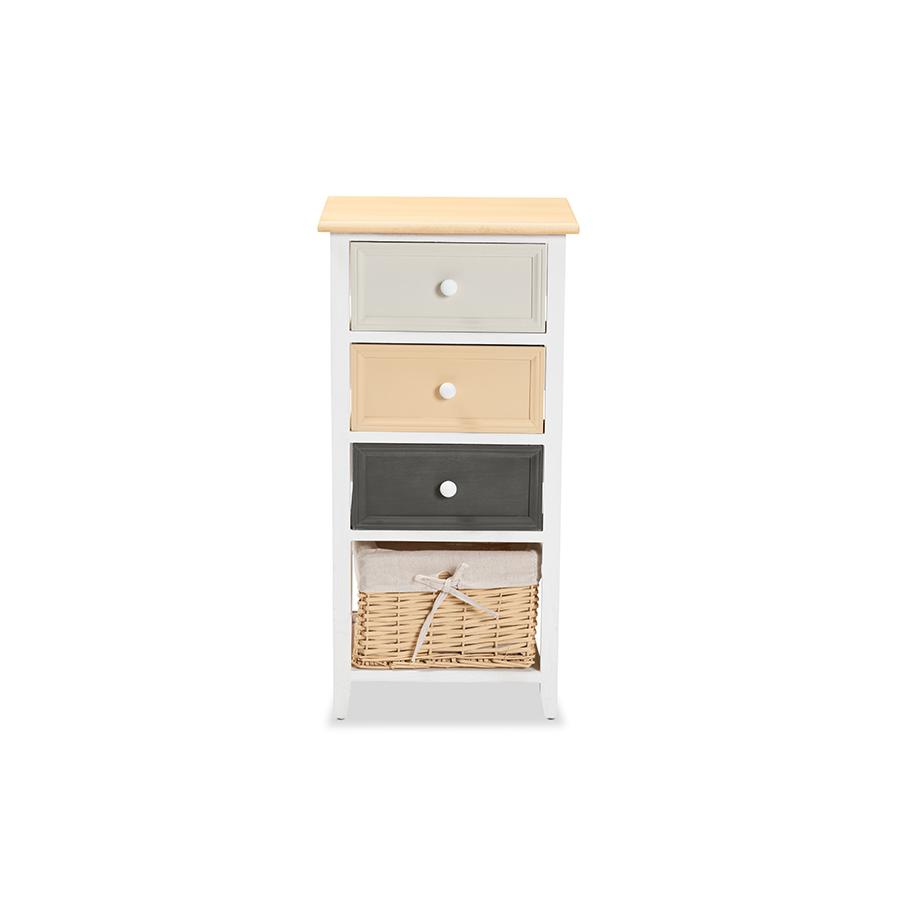 Transitional Multi-Colored Wood 3-Drawer Storage Unit with Basket. Picture 3