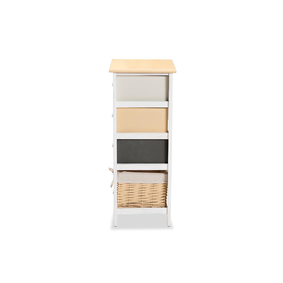 Transitional Multi-Colored Wood 3-Drawer Storage Unit with Basket. Picture 4