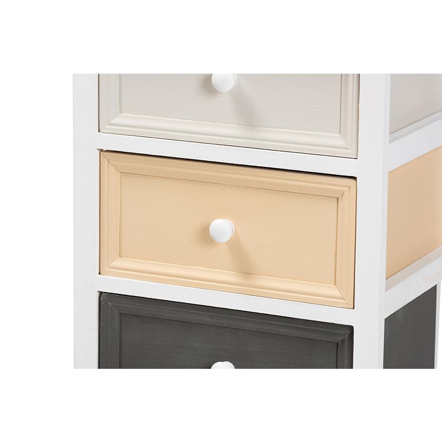 Transitional Multi-Colored Wood 3-Drawer Storage Unit with Basket. Picture 5