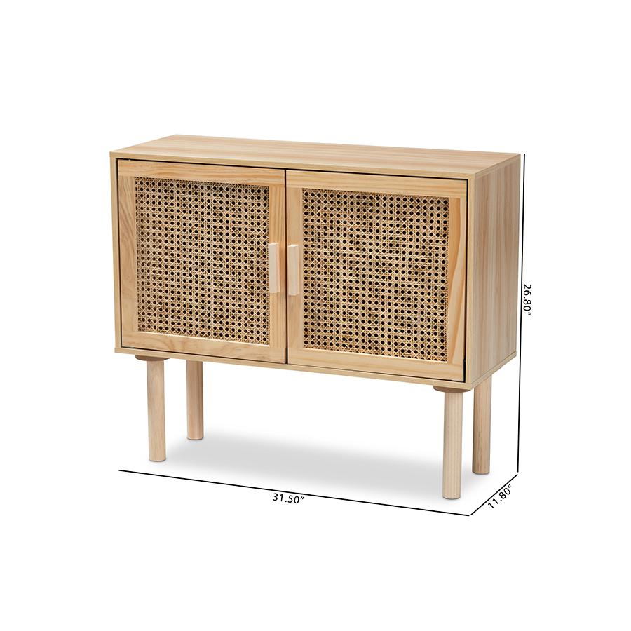 Rattan and Natural Brown Finished Wood 2-Door Sideboard Buffet. Picture 10