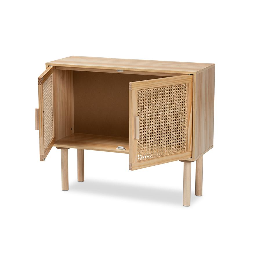 Rattan and Natural Brown Finished Wood 2-Door Sideboard Buffet. Picture 2