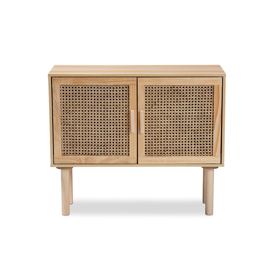 Rattan and Natural Brown Finished Wood 2-Door Sideboard Buffet. Picture 3