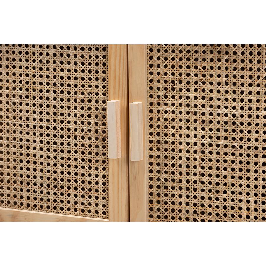 Rattan and Natural Brown Finished Wood 2-Door Sideboard Buffet. Picture 5