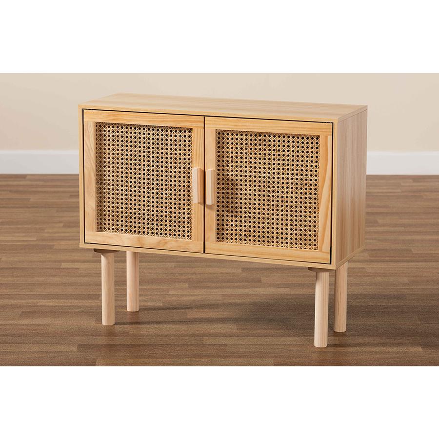 Rattan and Natural Brown Finished Wood 2-Door Sideboard Buffet. Picture 9