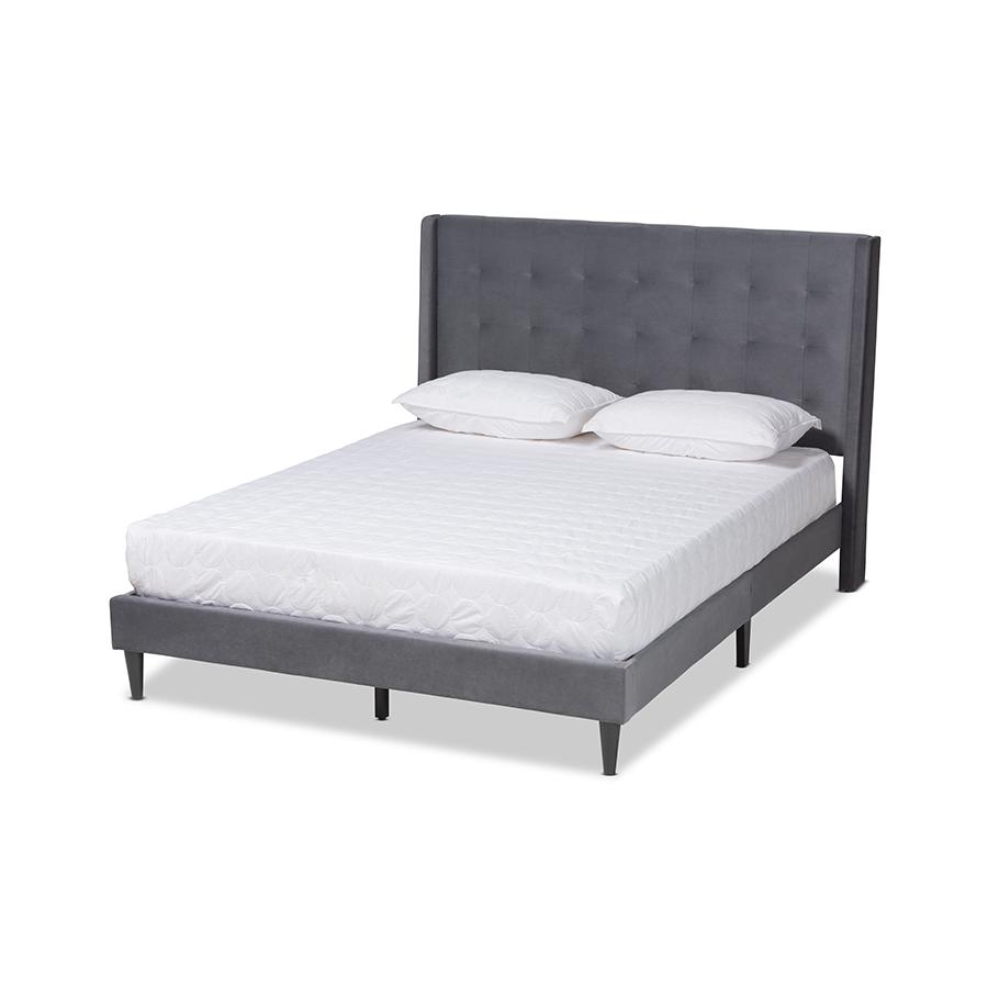 Dark Brown Finished Wood Queen Size Platform Bed. Picture 1