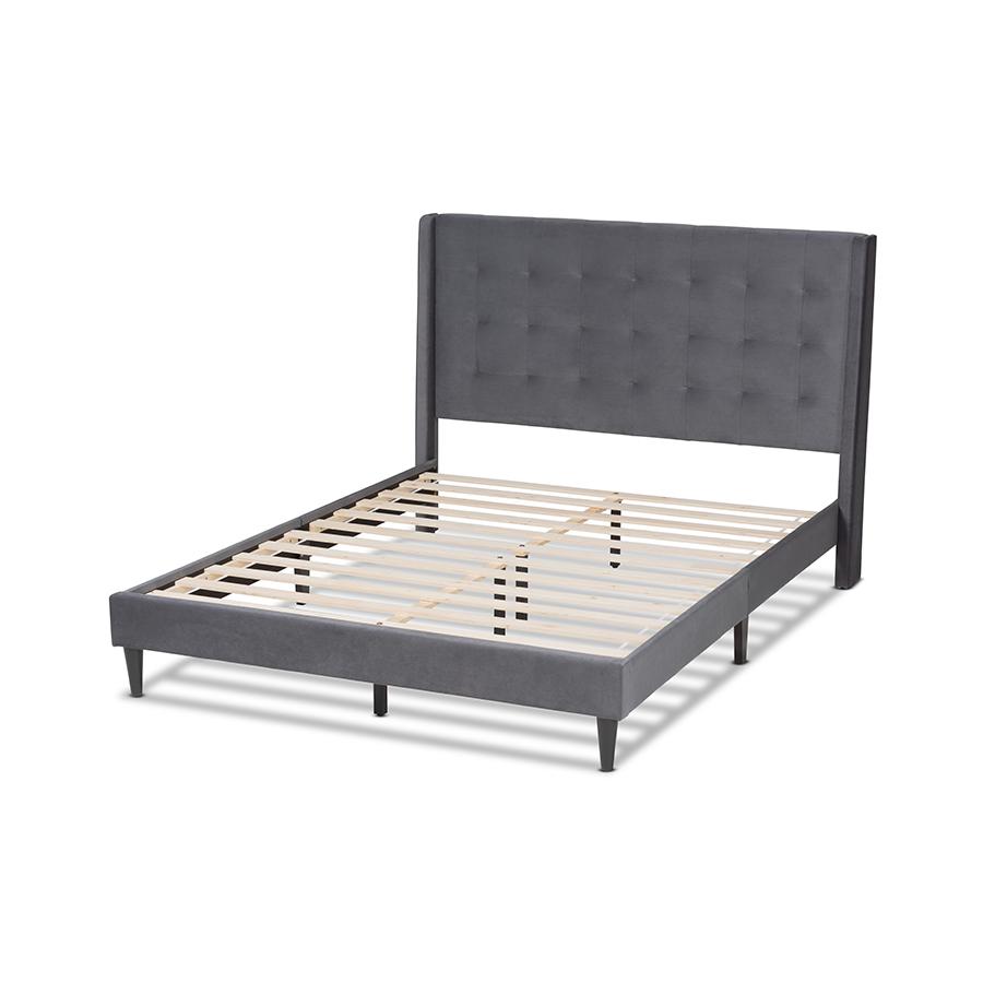 Dark Brown Finished Wood Queen Size Platform Bed. Picture 3