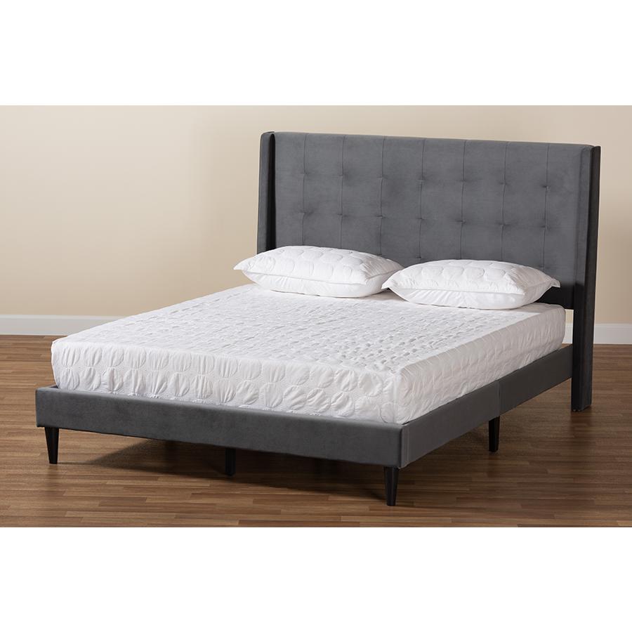 Dark Brown Finished Wood Queen Size Platform Bed. Picture 8