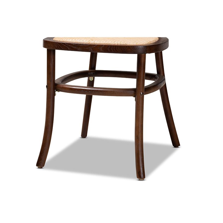 Brown Woven Rattan and Walnut Brown Wood 2-Piece Cane Dining Chair Set. Picture 5