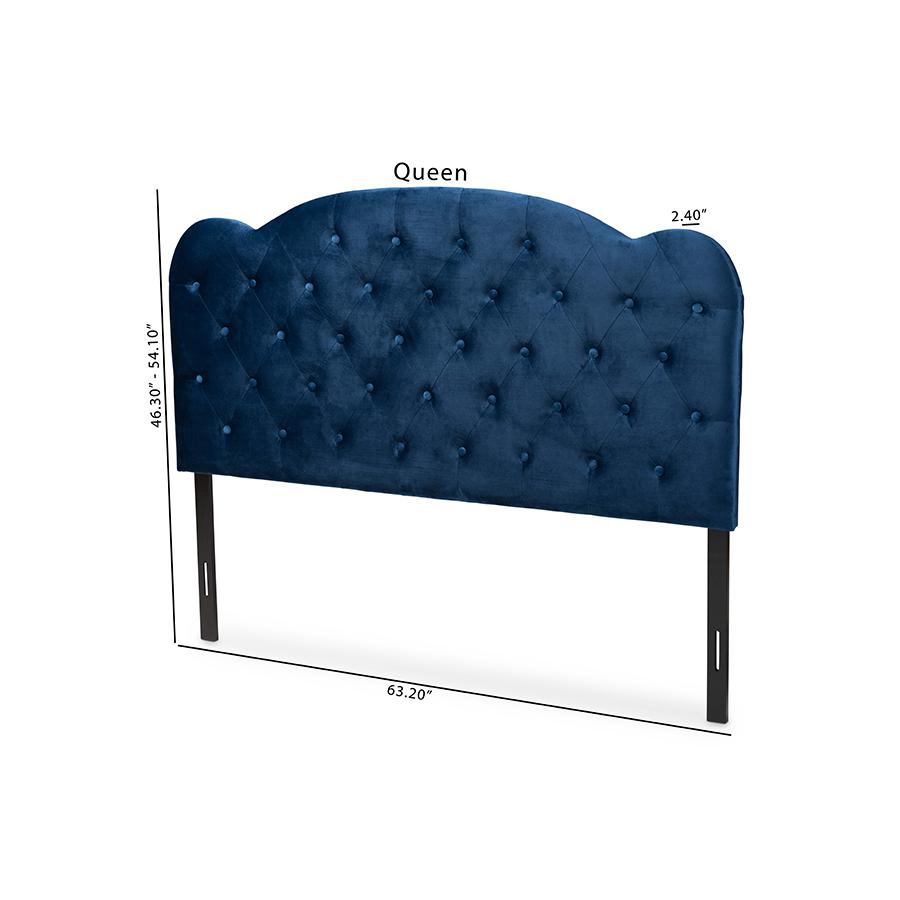 Navy Blue Velvet Fabric Upholstered Queen Size Headboard. Picture 7