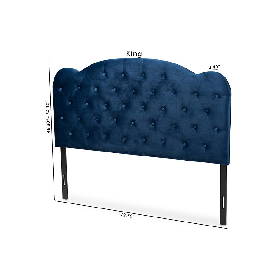 Navy Blue Velvet Fabric Upholstered Queen Size Headboard. Picture 8