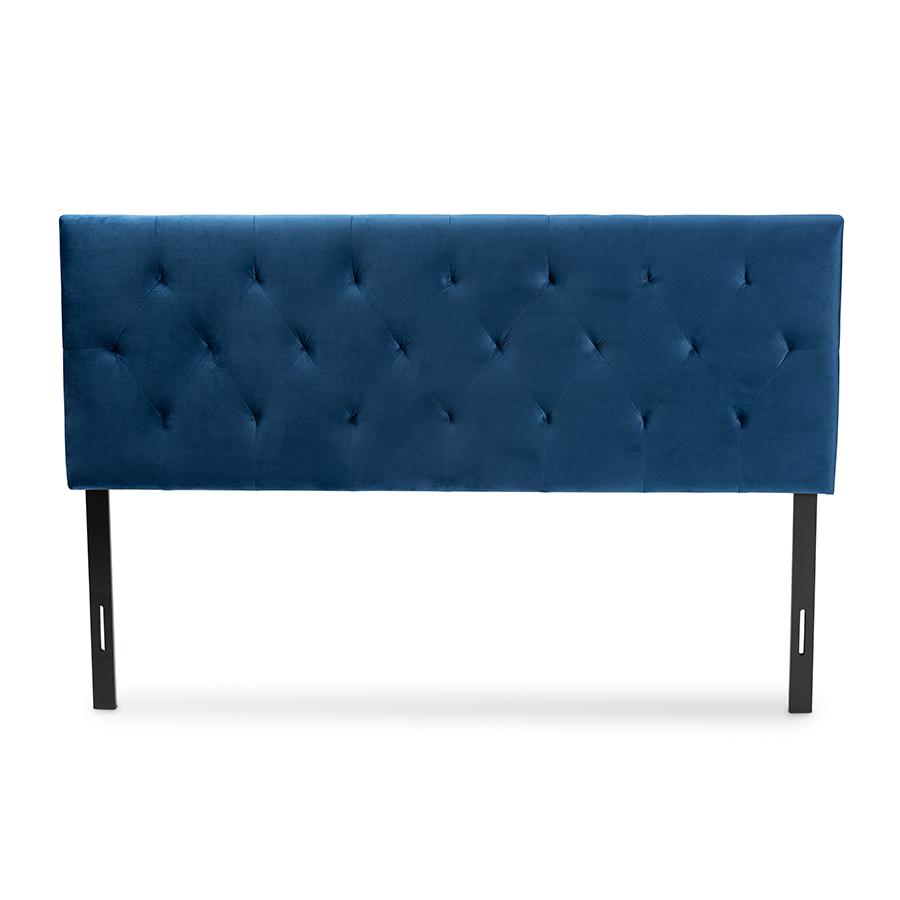 Navy Blue Velvet Fabric Upholstered Full Size Headboard. Picture 2
