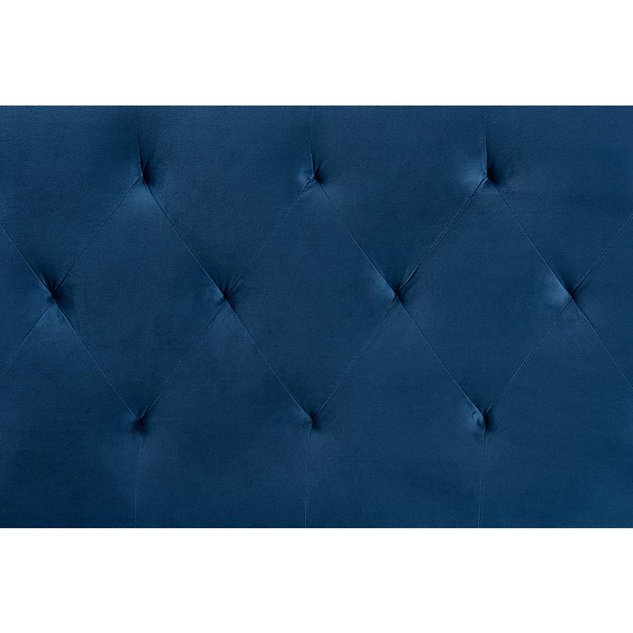 Navy Blue Velvet Fabric Upholstered Full Size Headboard. Picture 3