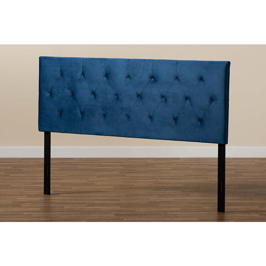 Navy Blue Velvet Fabric Upholstered Full Size Headboard. Picture 5
