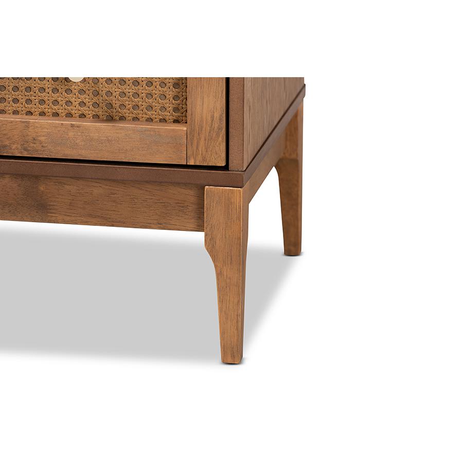 Ramiel Mid-Century Modern Ash Walnut Finished Wood and Rattan 4-Drawer Chest. Picture 6