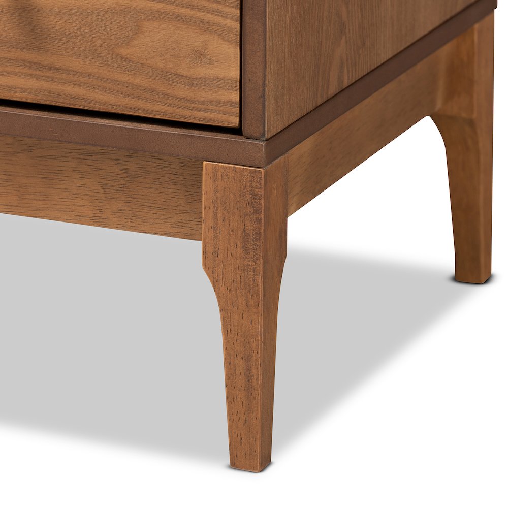 Ramiel Mid-Century Modern Ash Walnut Finished Wood and Rattan 1-Drawer Sideboard. Picture 6