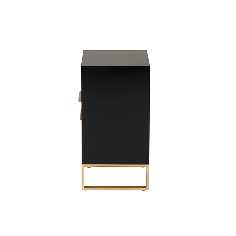 Baxton Studio Giolla Contemporary Glam and Luxe Black Finished Wood and Gold Metal 2-Drawer Nightstand. Picture 4