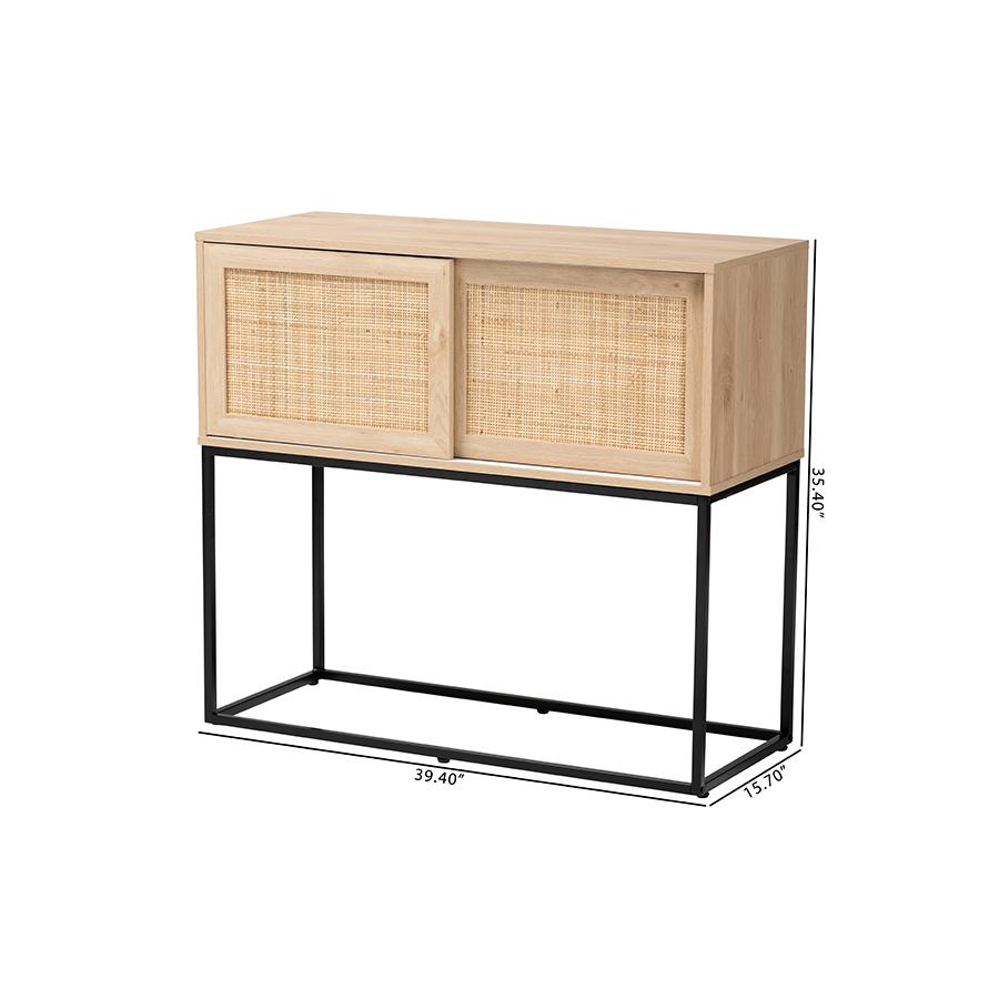 Transitional Natural Brown Finished Wood and Natural Rattan Sideboard Buffet. Picture 10