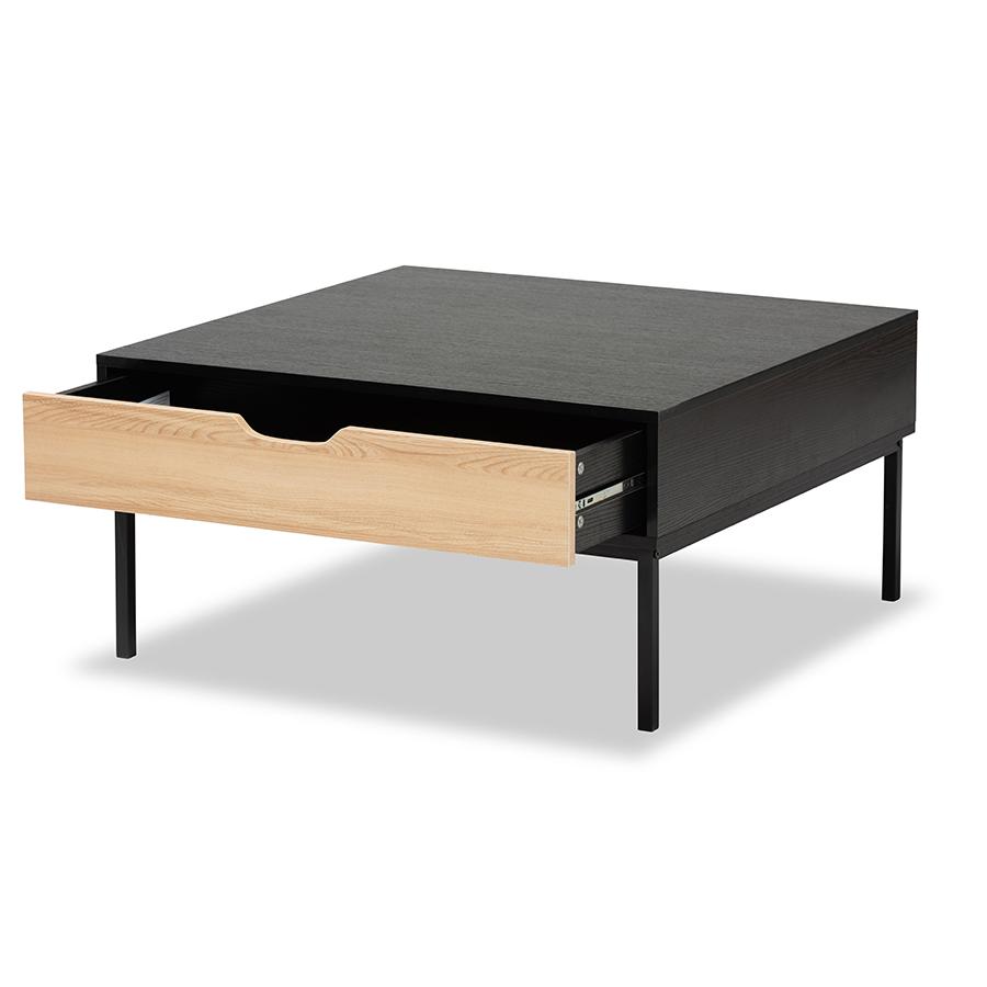 Two-Tone Oak Brown and Black Finished Wood Coffee Table. Picture 2