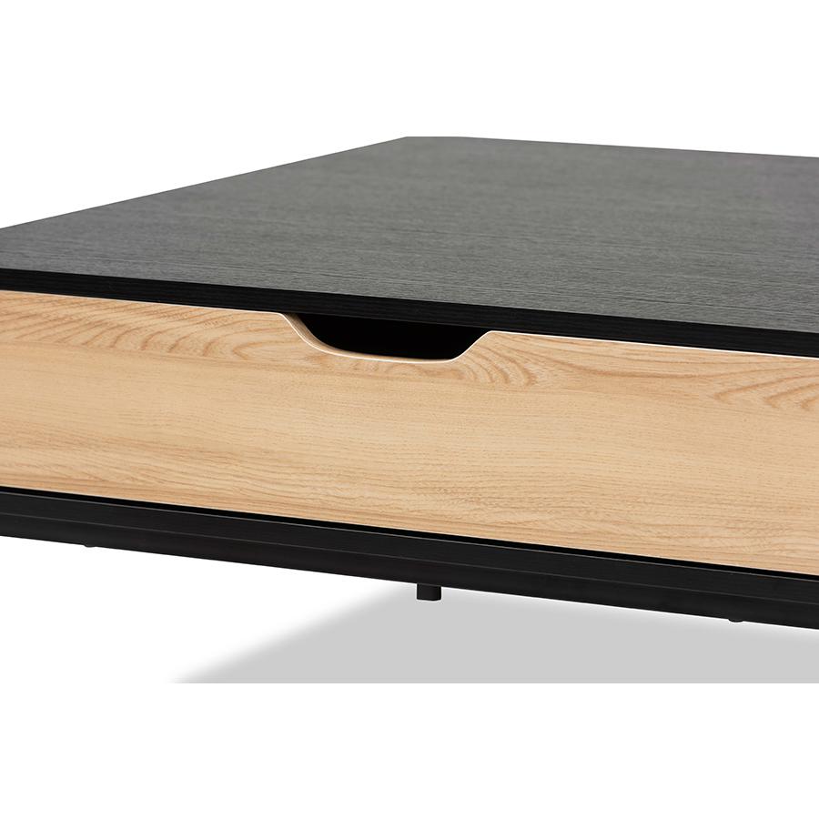 Two-Tone Oak Brown and Black Finished Wood Coffee Table. Picture 6