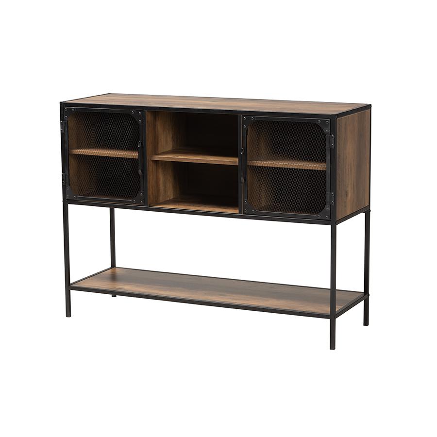 Industrial Walnut Brown Finished Wood and Black Metal 2-Door Sideboard. Picture 1