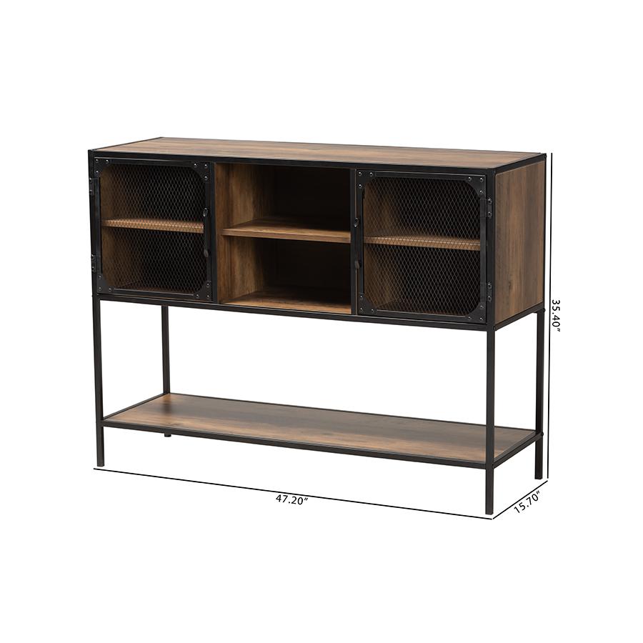 Industrial Walnut Brown Finished Wood and Black Metal 2-Door Sideboard. Picture 10